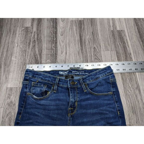 (3/$35) Mossimo Sz 2 R Power Stretch Mid Rise Skinny Whiskered Denim Blue Jeans - Picture 6 of 10